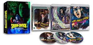 Box set featuring Shaw Brothers horror films, including illustrated cases and discs for "The Enchanting Shadow," "The Bride from Hell," and "The Ghost Lovers.