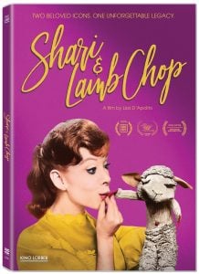 DVD cover for "Shari & Lamb Chop" featuring Shari Lewis holding the Lamb Chop puppet against a purple background with film accolades visible.
