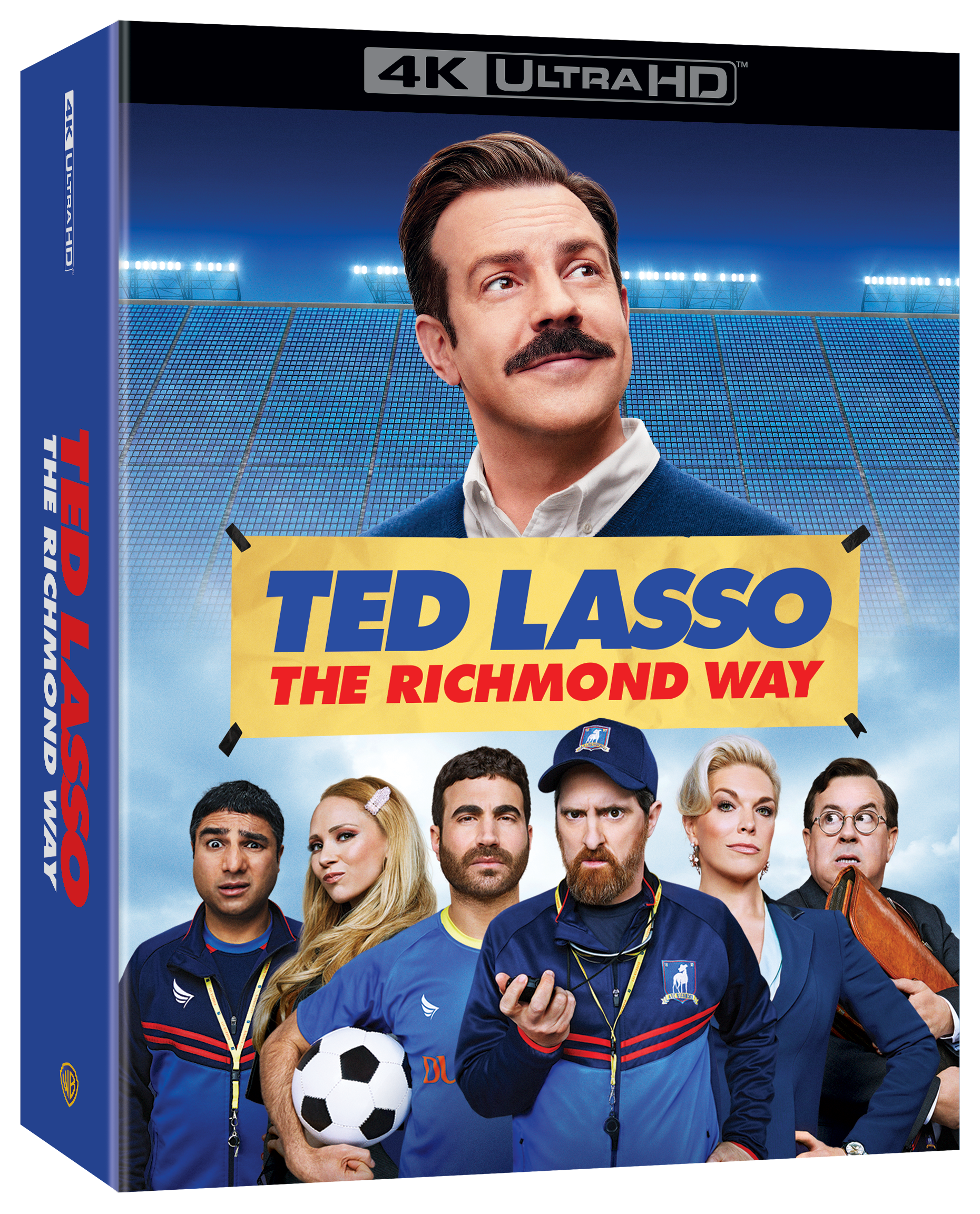 4K Ultra HD box set cover for "Ted Lasso: The Richmond Way" featuring the main cast in soccer uniforms and a stadium backdrop.