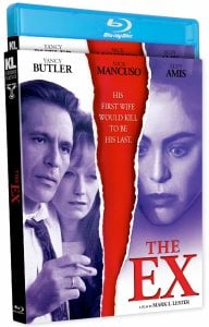 Blu-ray cover for the film "The Ex" showing three characters, a torn photo effect, and the tagline "His First Wife Would Kill To Be His Last.