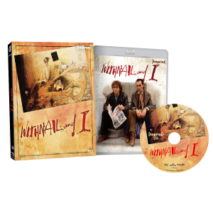 Box set of the film "Withnail and I," showing the outer case, Blu-ray case with two men on the cover, and a disc with similar artwork.