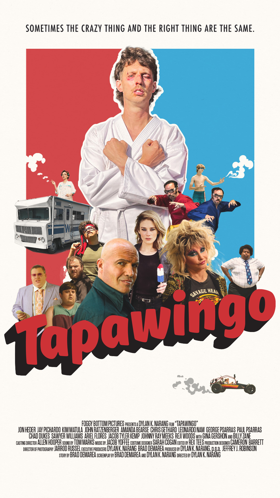 A man in a white robe stands with eyes closed and hands together, surrounded by various characters and objects, with the title "Tapawingo" in bold red letters at the bottom.
