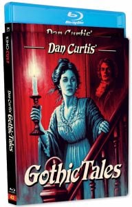 Blu-ray cover for "Dan Curtis' Gothic Tales" showing a woman holding a candle with a man's portrait in the background, both rendered in a dramatic, gothic art style.