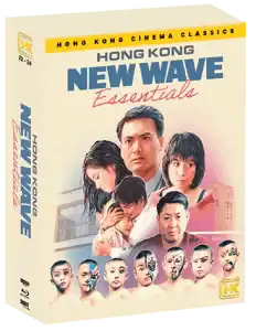 DVD box set titled "Hong Kong New Wave Essentials" featuring illustrated portraits of film characters and a yellow banner labeled "Hong Kong Cinema Classics" at the top.