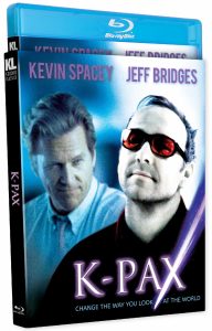 Blu-ray cover of the movie "K-PAX" featuring actors Kevin Spacey and Jeff Bridges, with the tagline "Change the way you look at the world.