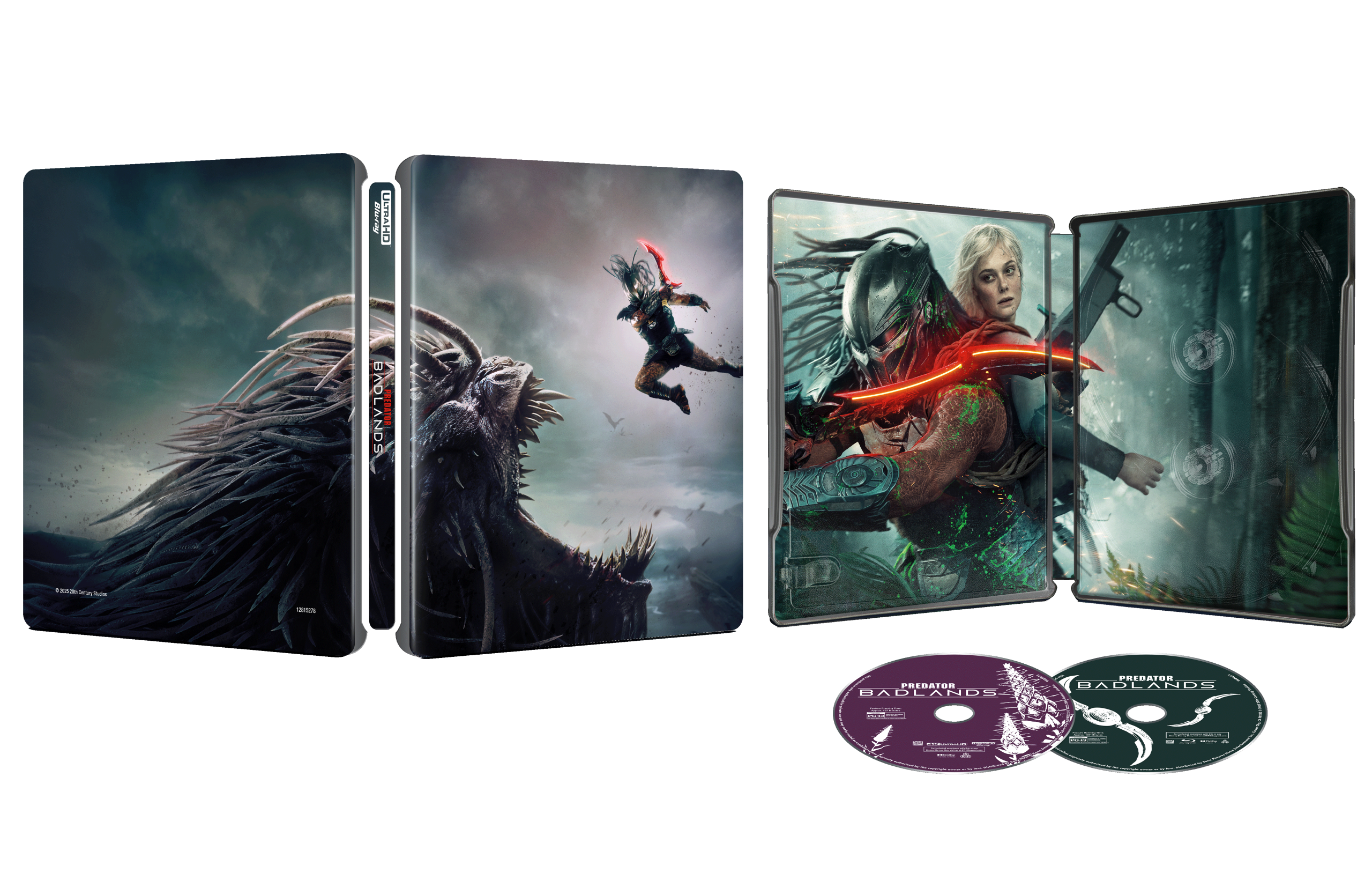 A steelbook case with fantasy artwork, opened to show illustrated interior and two discs labeled “Into the Badlands.”.