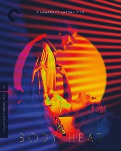 A man stands over a reclining woman holding a gun, with dramatic orange and purple lighting and the title "Body Heat" on the image.