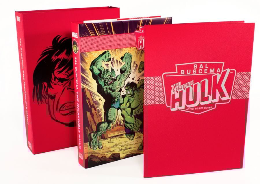 A hardcover book titled "The Incredible Hulk: Sal Buscema Artist Select Series" with a slipcase featuring Hulk artwork and the series logo.