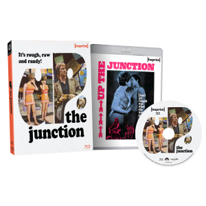 Box set for "The Junction" film, including a Blu-ray disc, case, and slipcover featuring images of cast members and promotional text.