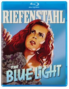 Blu-ray cover for "The Blue Light" featuring a red-haired woman looking upward, with the title and "Riefenstahl" displayed prominently above her.