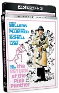 Blu-ray cover of "The Return of the Pink Panther," featuring illustrated Inspector Clouseau holding a magnifying glass, the Pink Panther, and other characters.
