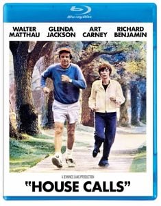 Blu-ray cover for "House Calls" showing two people jogging outdoors, with the names Walter Matthau, Glenda Jackson, Art Carney, and Richard Benjamin listed at the top.
