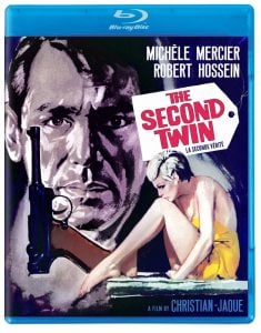 Blu-ray cover of "The Second Twin" featuring illustrated faces of a man and a woman, a gun, and film credits for Michèle Mercier, Robert Hossein, and director Christian-Jaque.