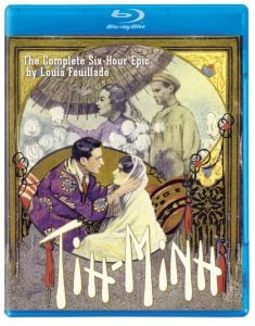 Blu-ray cover of "Tih-Minh" by Louis Feuillade, featuring illustrated characters in period clothing with ornate, decorative background elements.