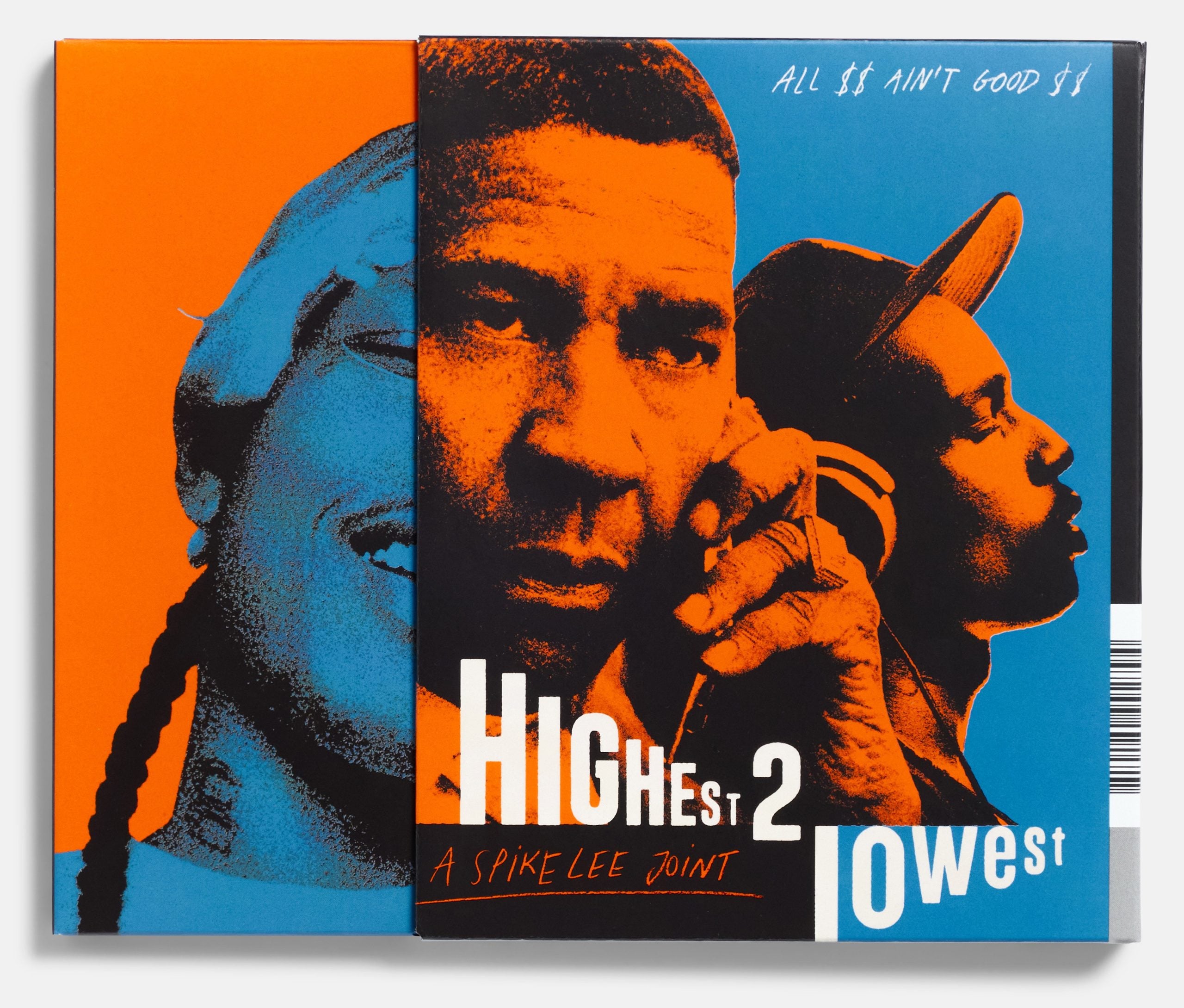 Poster for "Highest 2 Lowest: A Spike Lee Joint," featuring bold orange and blue colors, three men's faces, and the handwritten text "All $$ ain't good $$.