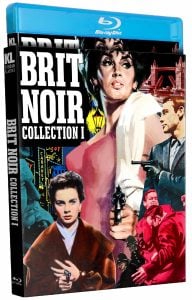 Blu-ray case for "Brit Noir Collection I" featuring illustrated images of dramatic scenes and characters in classic film noir style.