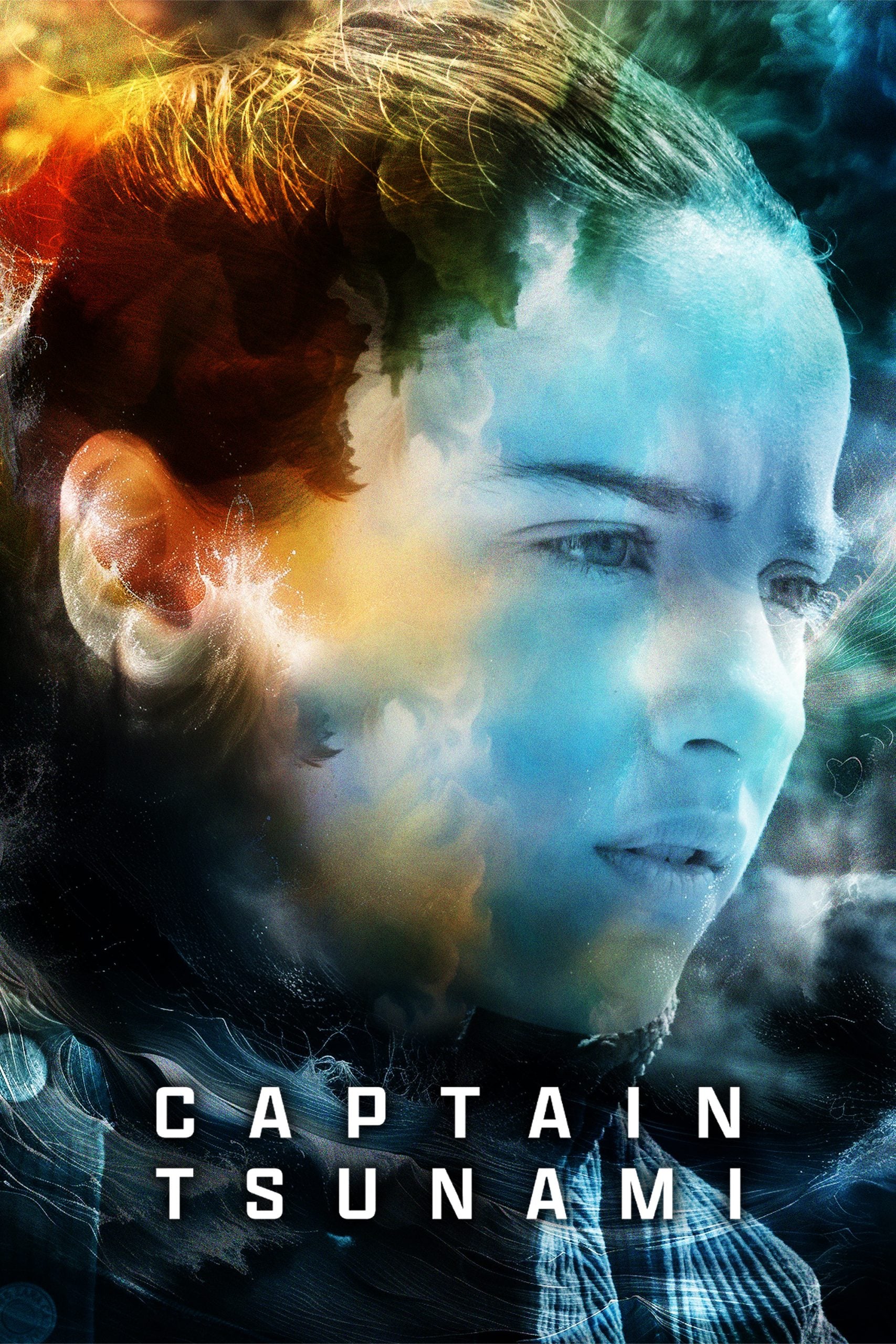 A close-up of a young person's face blended with ocean waves and clouds, with the text "Captain Tsunami" at the bottom.