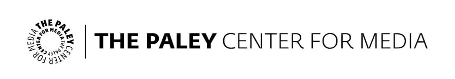 The Paley Center for Media logo with the name in black text and a circular emblem of repeated words on the left.