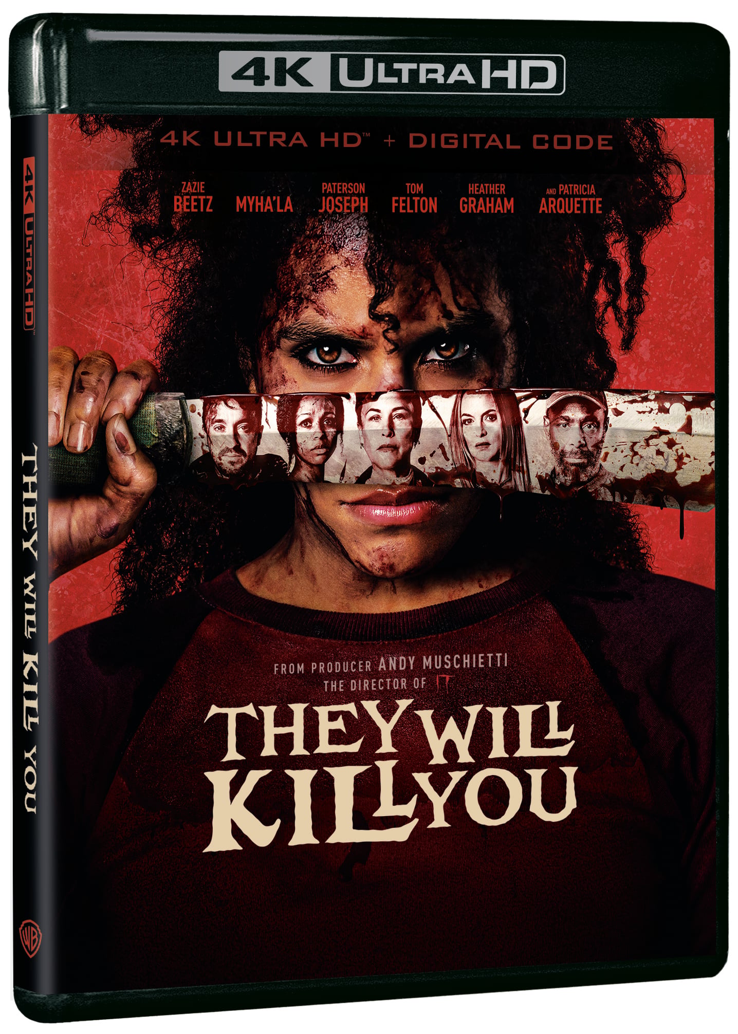 4K Ultra HD cover for the film "They Will Kill You" featuring a woman's intense face with hands holding a torn photo of other faces across her mouth.