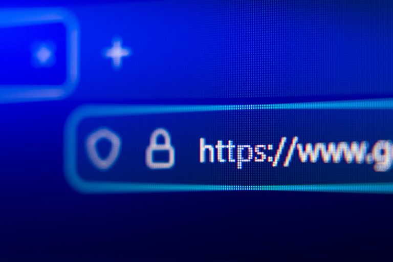 The Internet Wants Everything To Talk Close-up of a web browser address bar showing a padlock icon and "https://www." indicating a secure website connection.