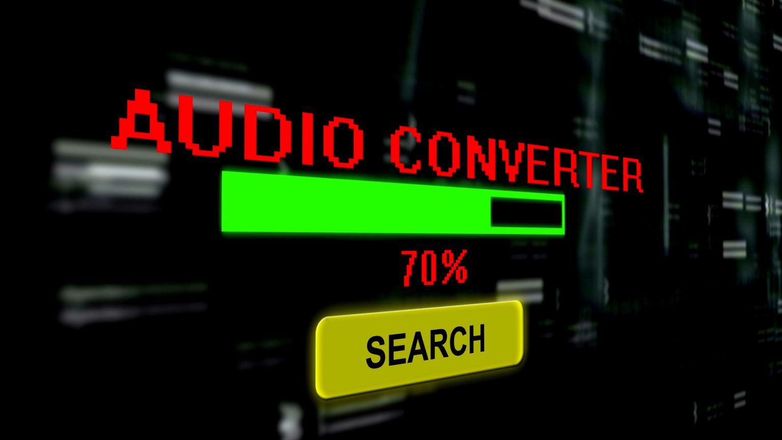 Stop Renting Your Music: Convert Spotify Music To MP3 With ViWizard A digital interface shows "AUDIO CONVERTER" with a progress bar at 70% and a yellow "SEARCH" button below.
