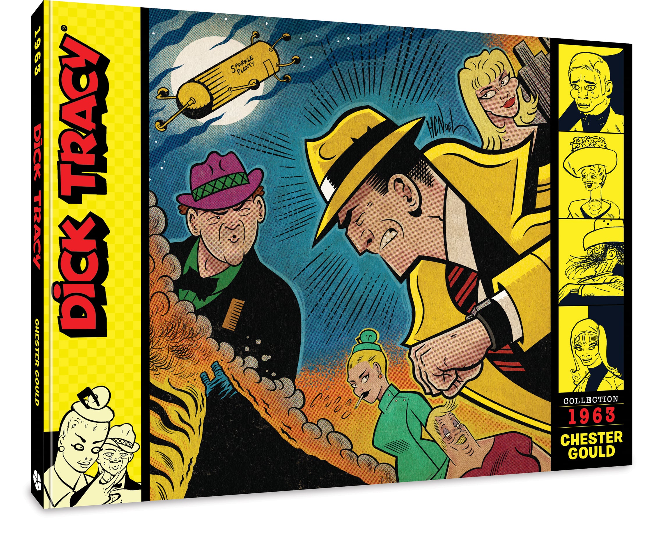 Comic book cover featuring Dick Tracy in a yellow hat and coat confronting criminals, with vibrant action and character portraits on the right side. Title and author details are visible.