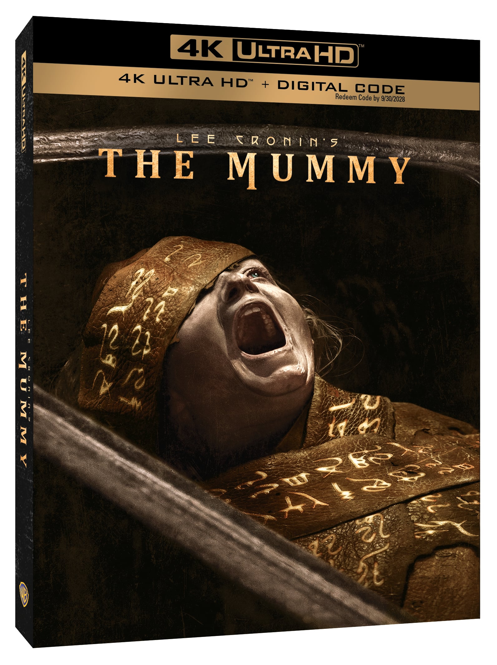4K Ultra HD box cover for "The Mummy" shows a screaming mummy wrapped in cloth with glowing markings and the movie title above.