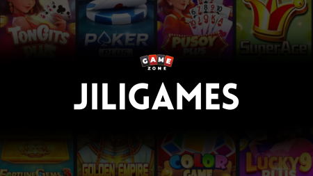 Logo for "JILIGAMES" with "GAME ZONE" written above, surrounded by blurred icons of various card and casino games in the background.