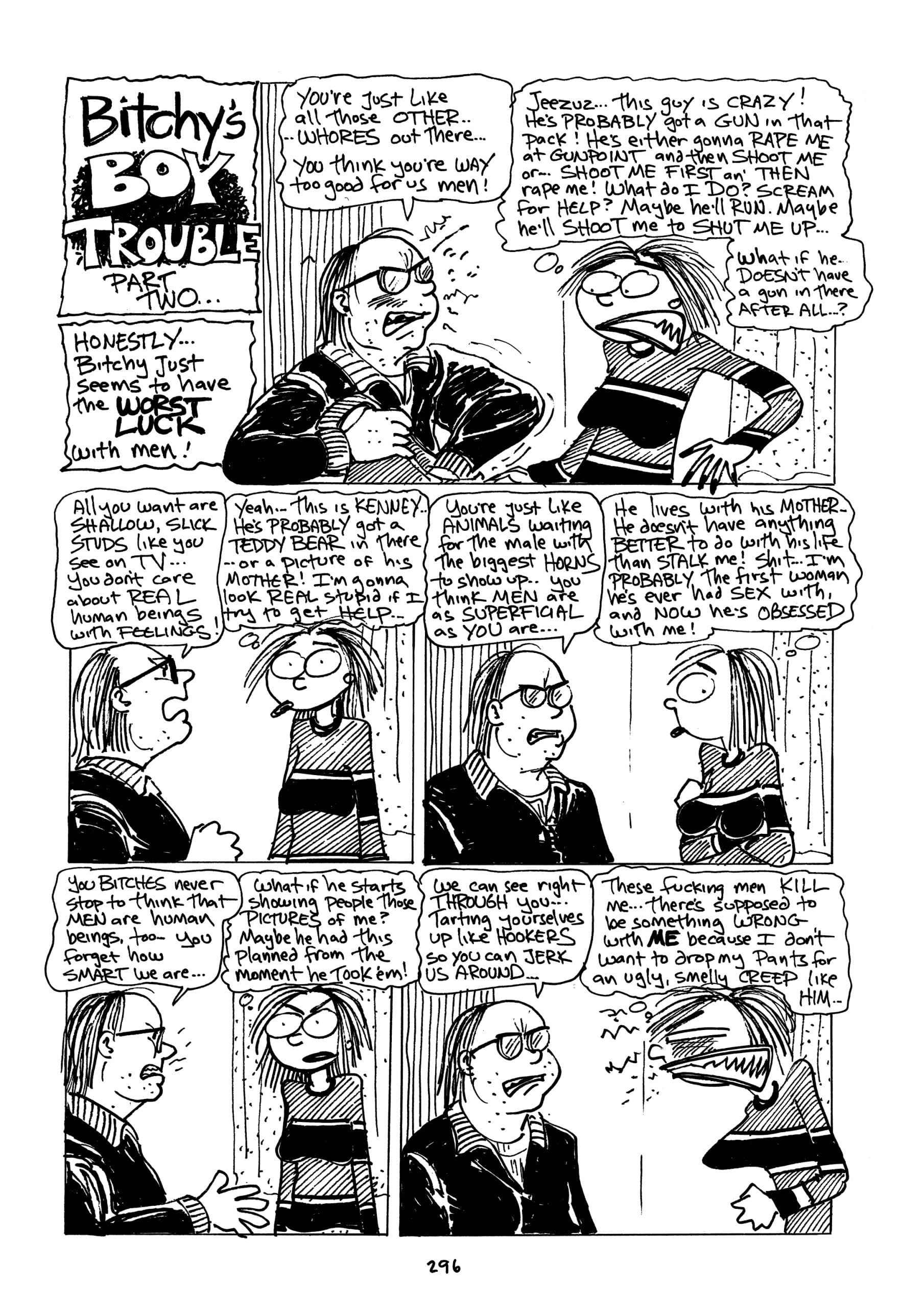 Black-and-white comic strip of two people arguing at a table; one appears angry and defensive, the other animated and frustrated, with expressive gestures and exaggerated facial features.