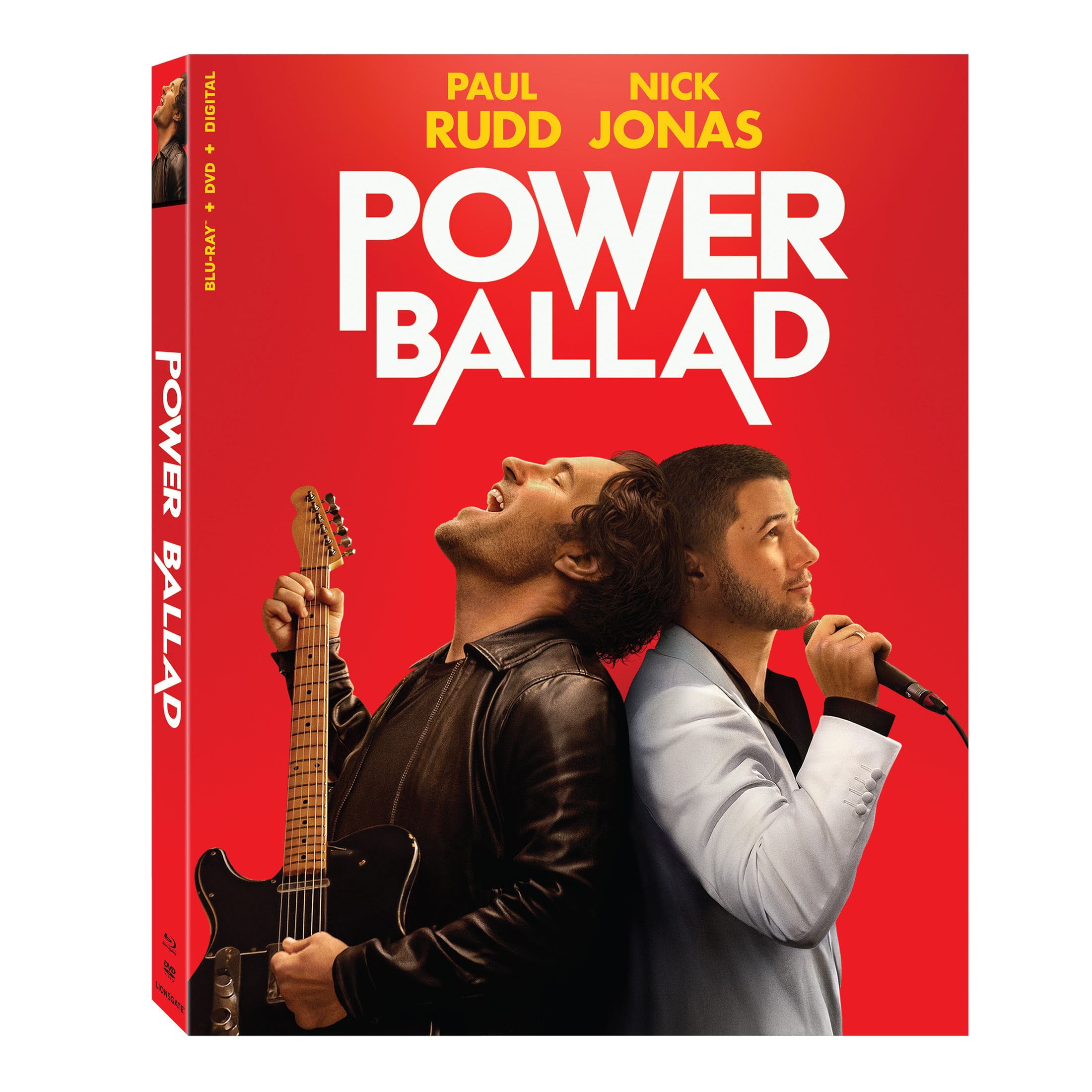 A DVD cover for “Power Ballad” shows two men, one holding a guitar and the other a microphone, standing back to back in front of a red background.