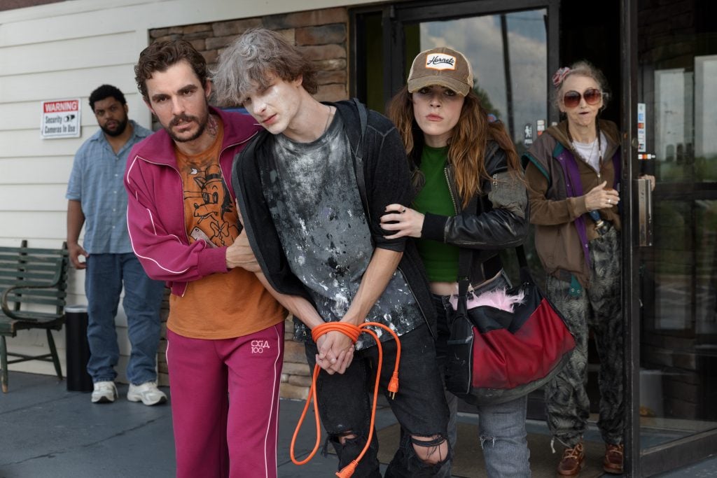 O’Shea Jackson Jr., Dave Franco, Mason Thames, and Kiernan Shipka in Macon Blair’s IDIOTS. Courtesy of Independent Film Company. An Independent Film Company Release.