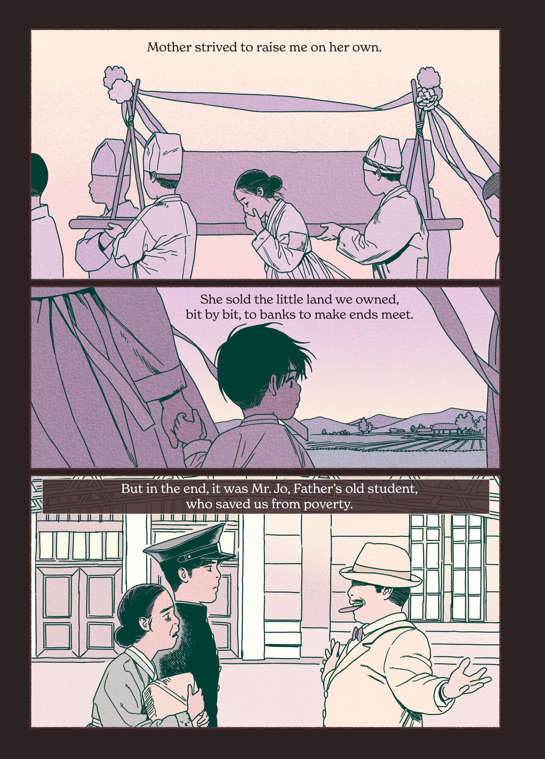 A mother raises her child alone, sells land to survive, and eventually receives help from Mr. Jo, her late husband’s former student.