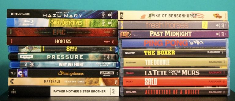 A selection of movie and TV show cases stacked in two columns, with visible titles including “Hail Mary,” “Spike of Bensonhurst,” and “Ping Pong.”.