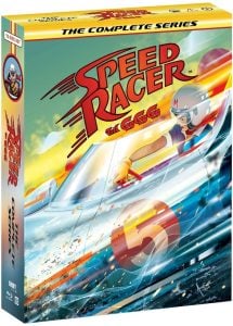 Box set cover for “Speed Racer: The Complete Series,” featuring Speed Racer driving the Mach 5 car with a dynamic, colorful background.