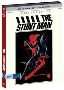 4K Collector’s Edition box for “The Stunt Man” featuring stylized art of a winged figure on a red camera dolly; includes “Shout Select” and “2-Disc Set” labels.