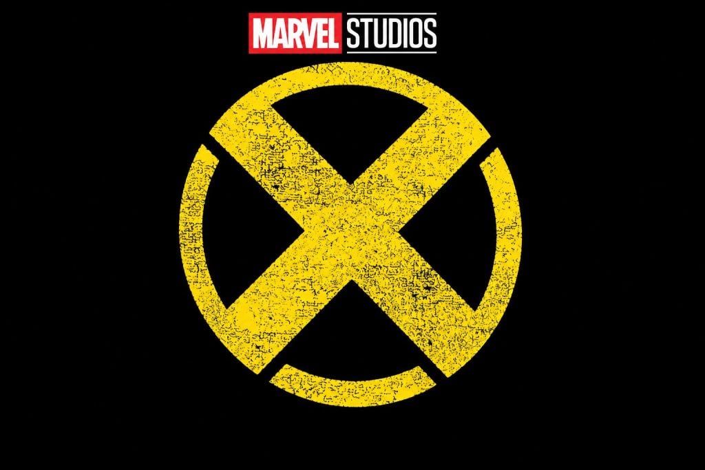 A weathered yellow X inside a circle on a black background, with the Marvel Studios logo above.