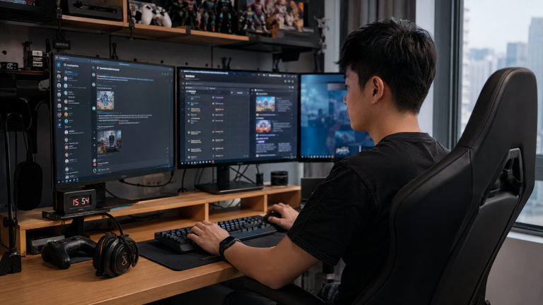Gaming community managing group chats, shared files, and desktop access across devices