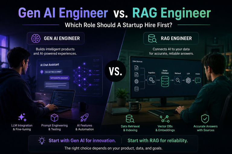 Gen AI Engineer vs. RAG Engineer: Which Role Should A Startup Hire First? Gen AI engineer versus RAG engineer for startup hiring