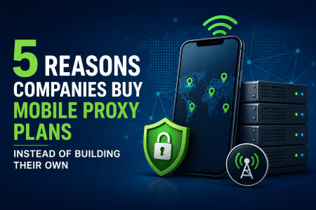 5 Reasons Companies Buy Mobile Proxy Plans Instead of Building Their Own Business team comparing mobile proxy plans with the cost and complexity of building an in-house proxy network.