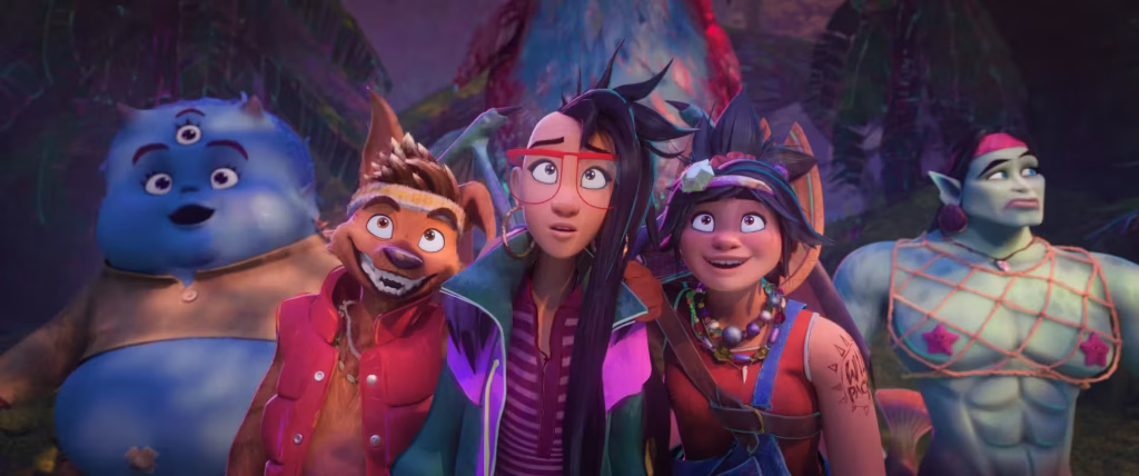 	(from left) Bungi (Manny Jacinto), Raww (Dave Franco), Raissa (Liza Soberano), Jo (H.E.R.) and Prince Mermahn (Kevin McCann) in DreamWorks Animation’s Forgotten Island, directed by Joel Crawford and Januel Mercado.