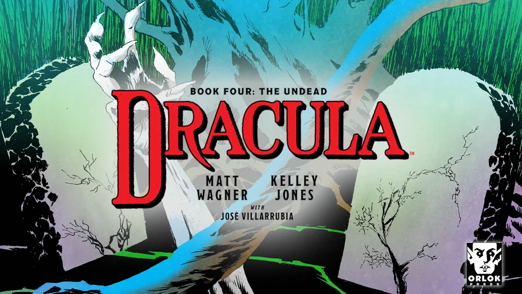 Cover of Dracula: Book Four - The Undead featuring large red title text over twisted white tree branches and eerie, dark scenery. Author and artist names are listed below the title.
