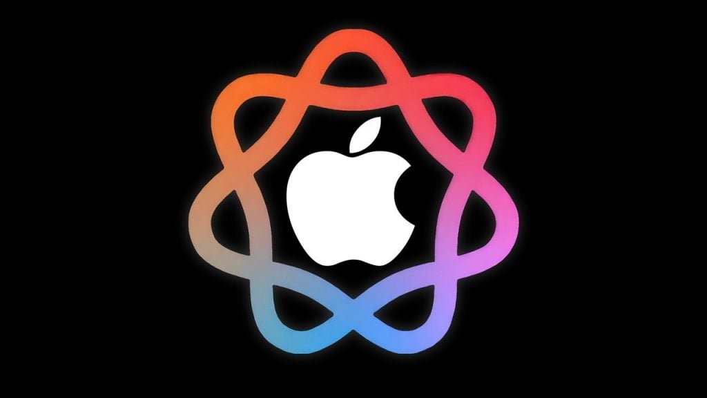 Apple Siri AI Settlement: Eligibility And How To File Apple logo centered within a colorful, stylized atomic or neural network shape on a black background.