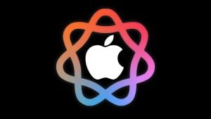 Apple Siri AI Settlement: Eligibility And How To File Apple logo centered within a colorful, stylized atomic or neural network shape on a black background.