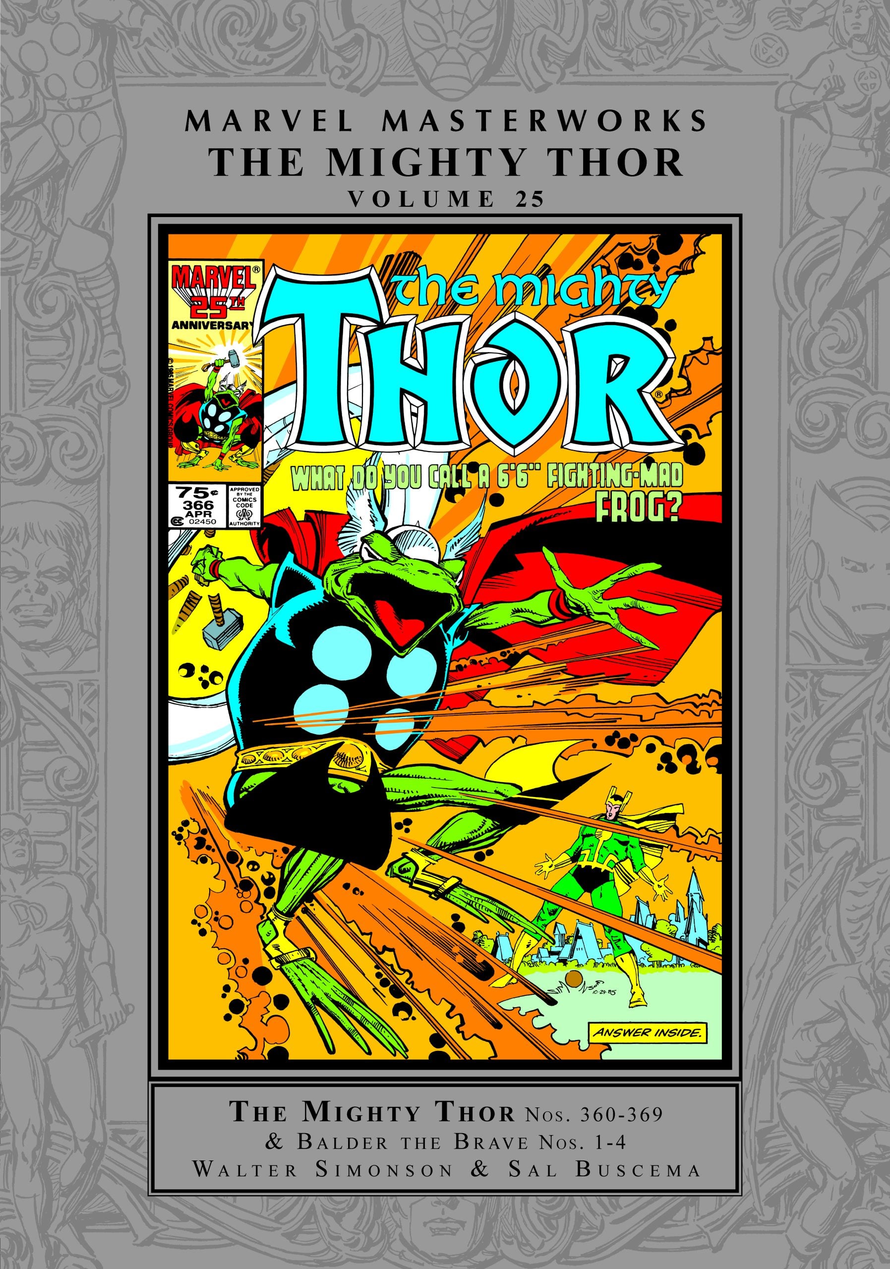 Comic book cover showing a frog wielding Thor’s hammer, surrounded by lightning, with the title “The Mighty Thor” and a question: “What do you call a 6’6” fighting-mad frog?”.