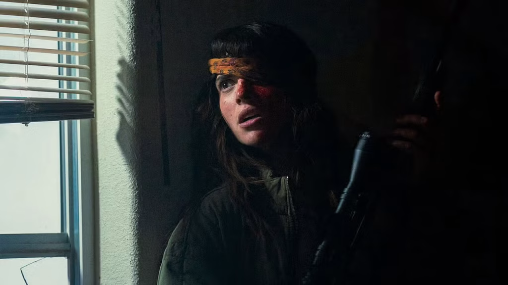 Scene from Onslaught highlighting the film’s modern grindhouse action style