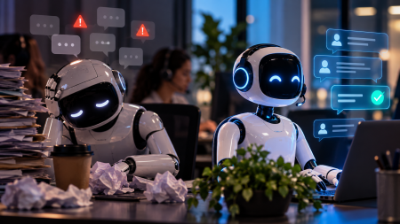 AI customer service system connecting automated support with human agents and customer data