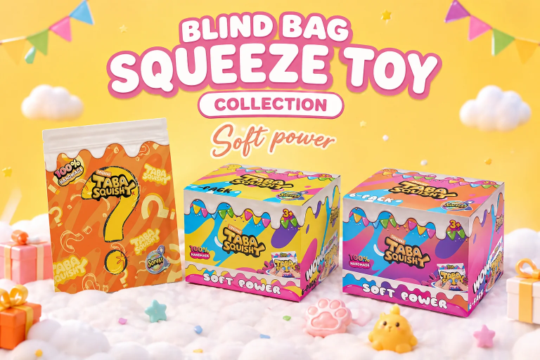 Colorful blind box squishies being revealed during an unboxing experience