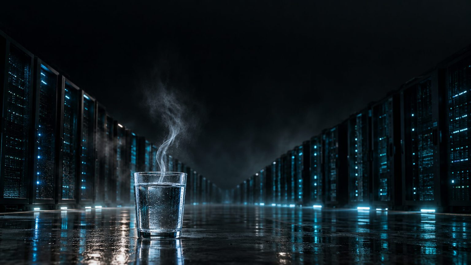 AI data center cooling infrastructure representing the water consumption associated with ChatGPT and generative AI