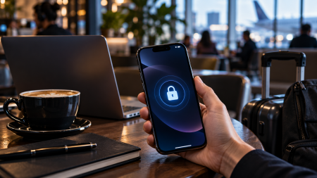 iPhone connected to a public Wi-Fi network with security and privacy settings enabled