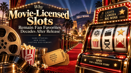 Movie-themed slot machine featuring cinematic symbols, film imagery, and casino reels